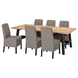 SKOGSTA / BERGMUND Table and 6 chairs, acacia/Nolhaga grey/beige, 235x100 cm