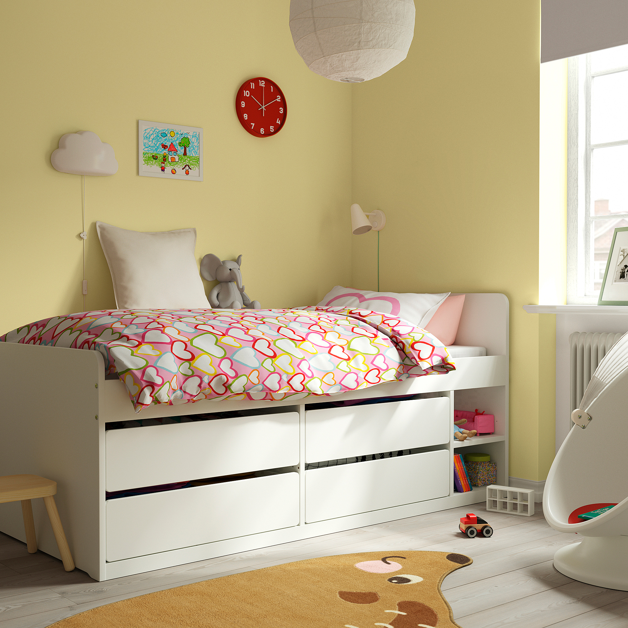 SLÄKT Bed frame with storage, white, 90x200 cm