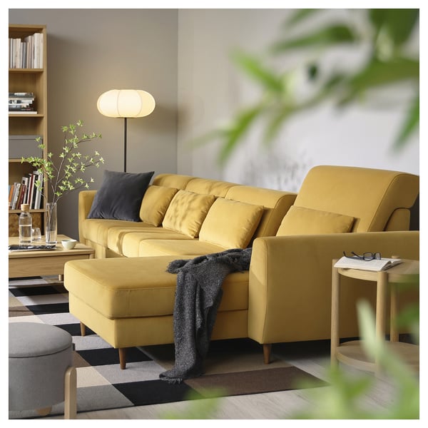 SLATORP 4-seat sofa with chaise longue, Hakebo yellow-brown