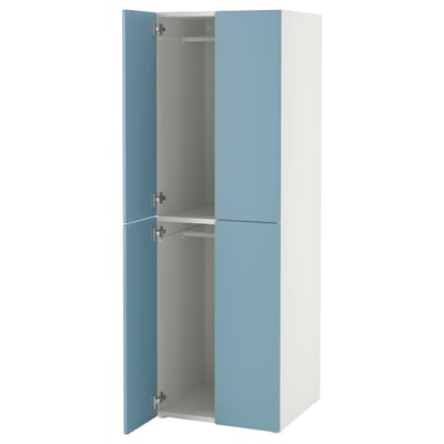 SMÅSTAD / PLATSA Wardrobe, white blue/with 2 clothes rails, 60x57x181 cm