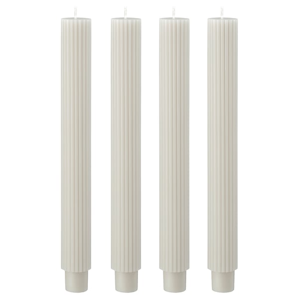 SMÖJTRÄD Unscented chandelier candle, beige, 25 cm