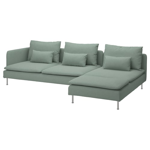 SÖDERHAMN light green sectional sofa; modern design, deep seats, metal legs, 4 cushions.
