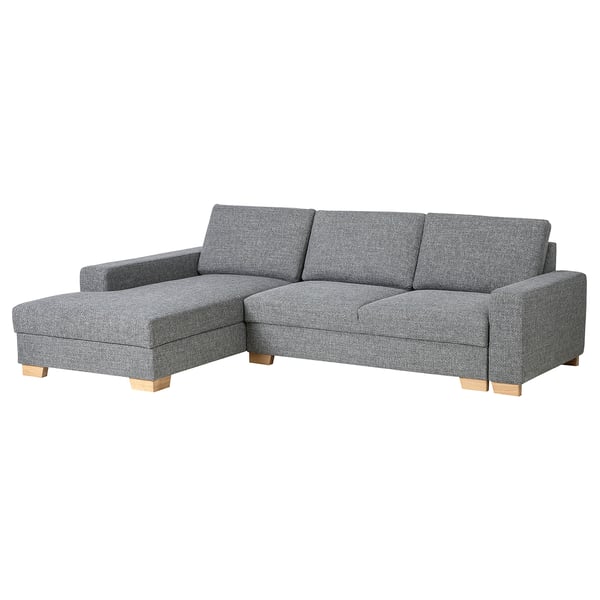 SÖRVALLEN 3-seat sofa-bed with chaise longue, left/Lejde grey/black