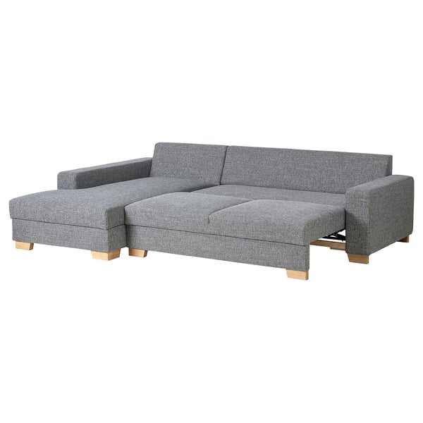 SÖRVALLEN 3-seat sofa-bed with chaise longue, left/Lejde grey/black