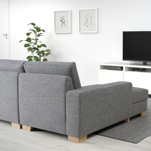 SÖRVALLEN 3-seat sofa-bed with chaise longue, left/Lejde grey/black