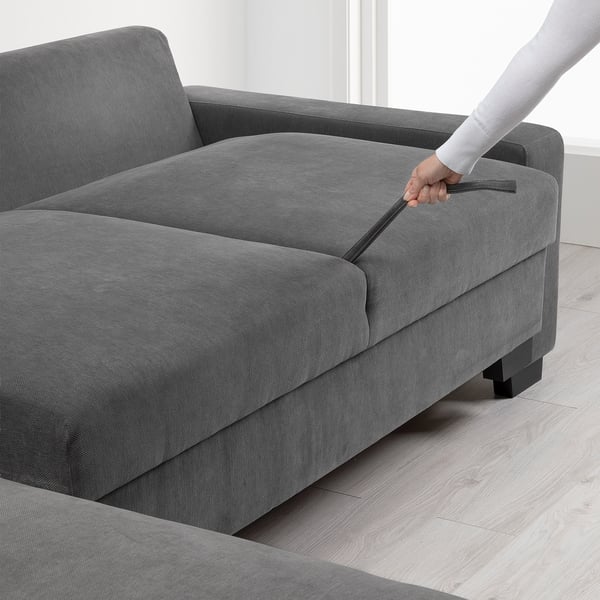 SÖRVALLEN 3-seat sofa-bed with chaise longue, left/Tallmyra medium grey