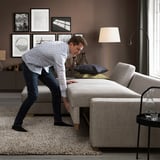SÖRVALLEN 3-seat sofa-bed with chaise longue, left/Viarp beige/brown