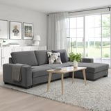 SÖRVALLEN 3-seat sofa-bed with chaise longue, right/Tallmyra medium grey