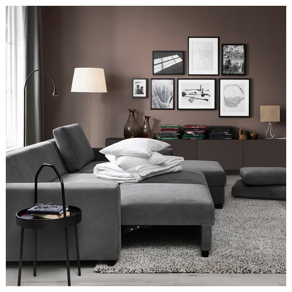 SÖRVALLEN 3-seat sofa-bed with chaise longue, right/Tallmyra medium grey