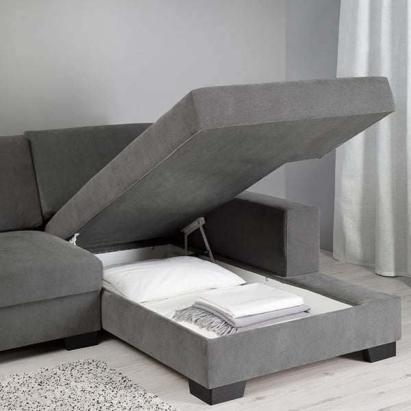 SÖRVALLEN 3-seat sofa-bed with chaise longue, right/Tallmyra medium grey