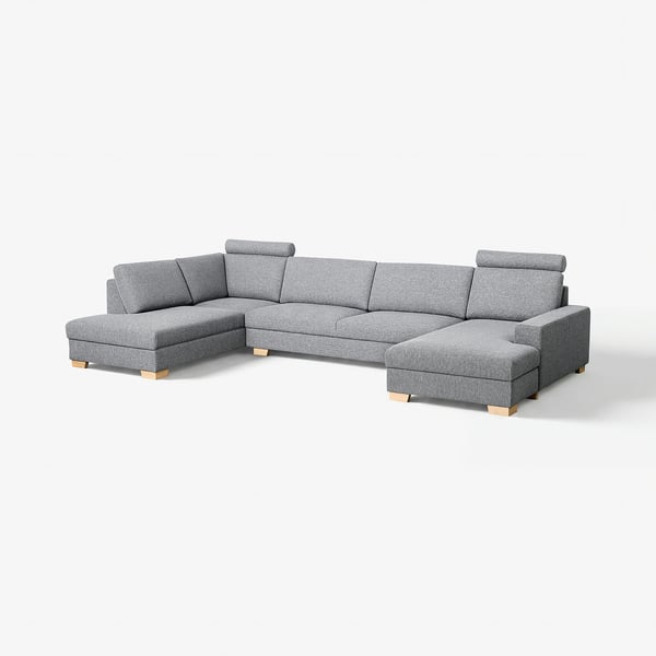 SÖRVALLEN Corner sofa, 5-seat, with chaise longue, right/Lejde grey/black