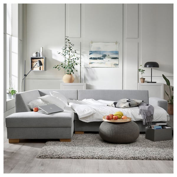 SÖRVALLEN Corner sofa-bed, 3-seat, with open end, left/Tallmyra black/white