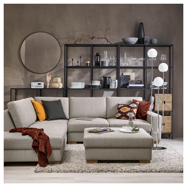 SÖRVALLEN Corner sofa-bed, 3-seat, with open end, left/Viarp beige/brown