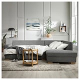 SÖRVALLEN Corner sofa-bed, 3-seat, with open end, right/Lejde grey/black