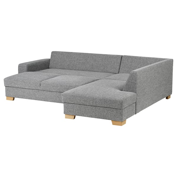 SÖRVALLEN Corner sofa-bed, 3-seat, with open end, right/Lejde grey/black
