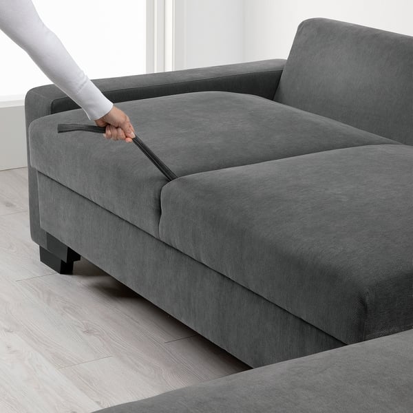 SÖRVALLEN Corner sofa-bed, 3-seat, with open end, right/Tallmyra medium grey