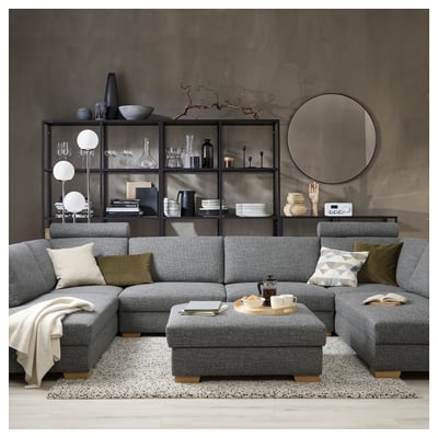 SÖRVALLEN U-shaped sofa, 5-seat, with open ends/Lejde grey/black