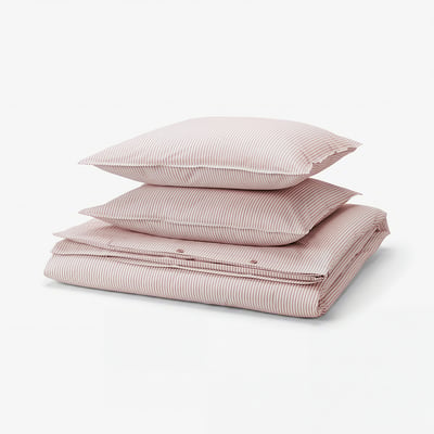 SOLFIBBLA Duvet cover and 2 pillowcases, white red/stripe, 240x220/50x60 cm