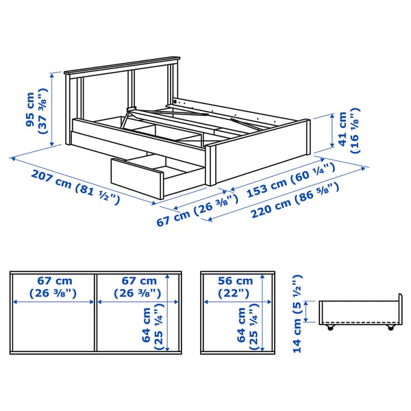 SONGESAND Bed frame with 2 storage boxes, white, 140x200 cm
