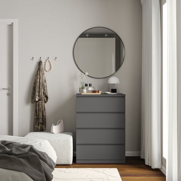 STORKLINTA Chest of 4 drawers, dark grey, 70x50x98 cm