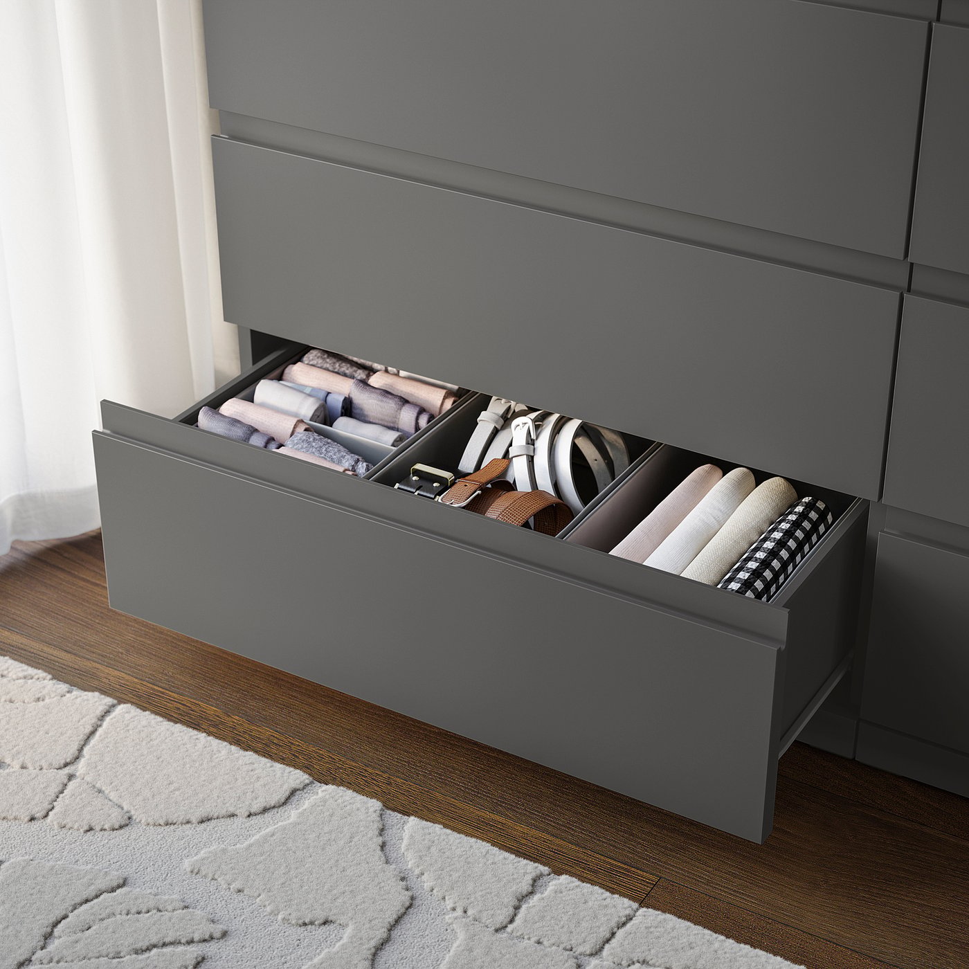 STORKLINTA chest of 6 drawers, dark grey, 140x50x75 cm - IKEA