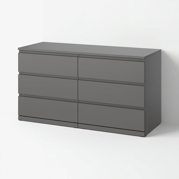 STORKLINTA Chest of 6 drawers, dark grey, 140x50x75 cm