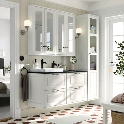 TÄNNFORSEN / ORRSJÖN Wash-stand/wash-basin, white/black marble effect, 122x49x71 cm