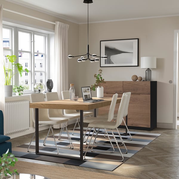 TARSELE Extendable table, oak veneer/black, 210/268x90 cm