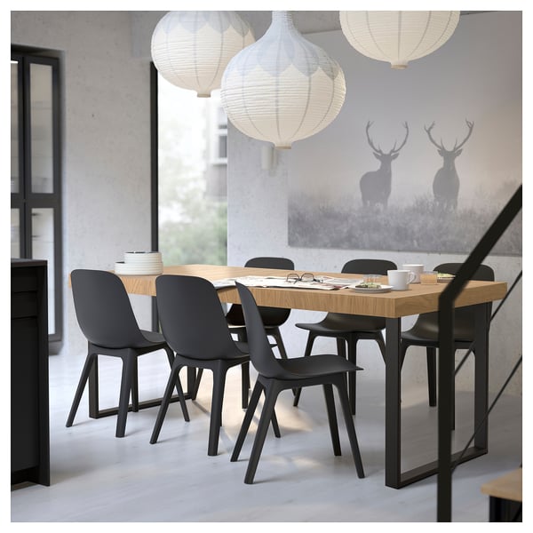 TARSELE Extendable table, oak veneer/black, 210/268x90 cm