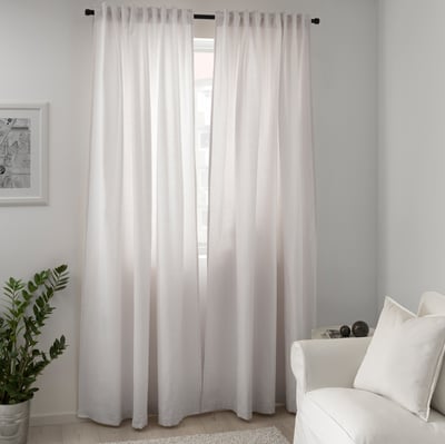 TIBAST Curtains, 1 pair, beige/with heading tape, 145x300 cm