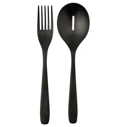 Matt black cutlery set: fork & spoon, stainless steel, modern handles.