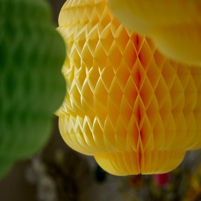 TJÄRLEK Hanging decoration, set of 2, green/yellow