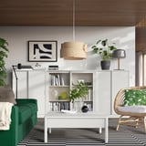 TONSTAD Storage combination w sliding doors, off-white/clear glass, 282x37x116 cm