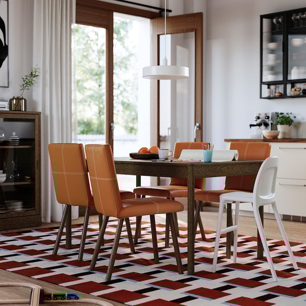 TONSTAD / TONSTAD Table and 4 chairs, brown oak veneer/Bomstad golden brown brown oak effect, 140/196x85 cm
