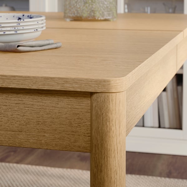 TONSTAD / TONSTAD Table and 4 chairs, oak veneer/oak effect Fridtuna light beige, 140/196x85 cm