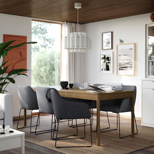 TONSTAD / TOSSBERG Table and 6 chairs, brown oak veneer/Gunnared dark grey black, 200x85 cm