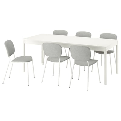 TONSTAD / VIHALS Table and 6 chairs, off-white/white Tibbleby beige/grey, 200x85 cm