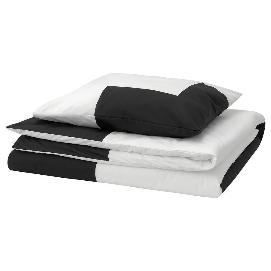 TOSSDAN duvet cover and pillowcase, white/black, 150x200/50x60 cm IKEA Switzerland