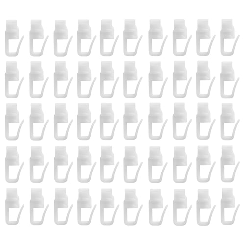 Grid of 64 grey TRÖSTA plastic clips, uniformly shaped, designed for organising items.