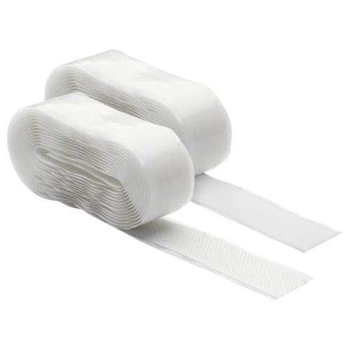 White TRÖSTA fabric tape, 2 rolls, polyester material, rolled shape, seamless hem solution.