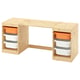 TROFAST Desk with storage boxes, light white stained pine/light orange white, 124x44x52 cm