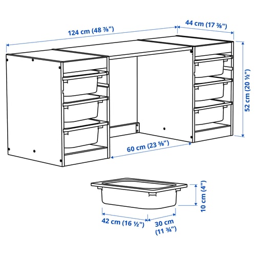 TROFAST Desk with storage boxes, light white stained pine/light orange white, 124x44x52 cm