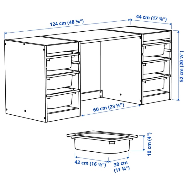 TROFAST Desk with storage boxes, light white stained pine white, 124x44x52 cm