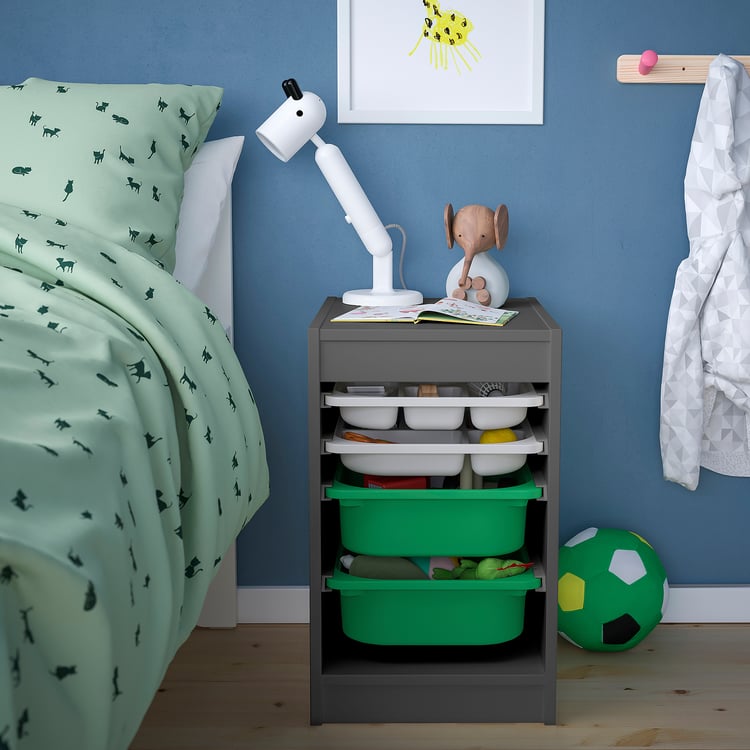 TROFAST storage combination with boxes/tray, grey grey/green, 34x44x56