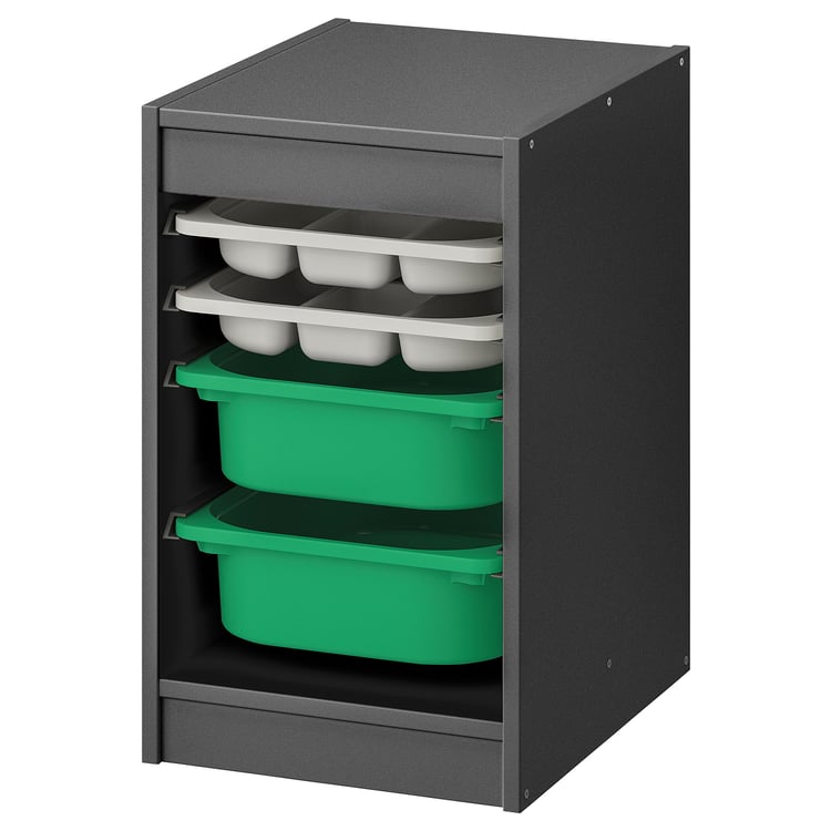 TROFAST storage combination with boxes/tray, grey grey/green, 34x44x56