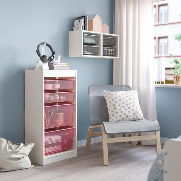 TROFAST Storage combination with boxes, white/light red, 46x30x94 cm