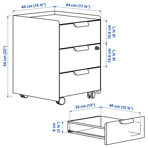 TROTTEN Drawer unit w 3 drawers on castors, white