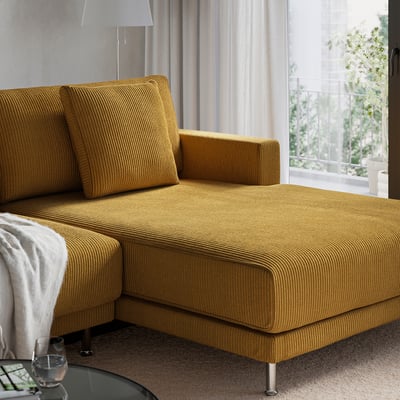 UPPÅKRA U-shaped sofa, 4,5-seat, with chaise longue, right/Samsala yellow-brown