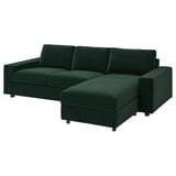 VIMLE 3-seat sofa-bed with chaise longue, with wide armrests/Djuparp dark green