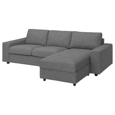 VIMLE 3-seat sofa-bed with chaise longue, with wide armrests/Lejde grey/black